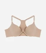 Soutien básico color piel, modelo push up con espalda nadador y cierre frontal.