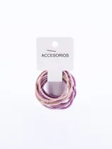 Pack de 12 coleros elásticos para el cabello, en tonos rosado y lila con detalles brillantes.
