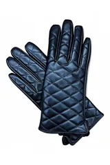 Guantes de cuero sintético negro con diseño acolchado y costuras en rombos.