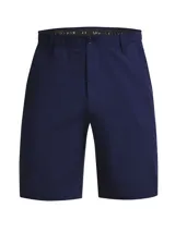 Bermuda azul marino Under Armour Drive Short, confeccionada en tejido de sarga elástico con tecnología repelente al agua. Presenta diseño de frente plano con cuatro bolsillos y cintura elástica con agarre interno.