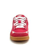 Sneakers Caterpillar modelo Pause Retro Canvas, de color rojo con detalles en blanco y suela de goma marrón.