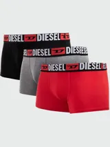 Boxer de algodón negro con cintura elástica ancha que presenta el logo de la marca Diesel en letras blancas y rojas.
