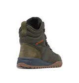 Bota de caña media Columbia Fairbanks, color verde oliva, con tecnología impermeable Omni-Tech y forro térmico reflectante Omni-Heat. Presenta parte superior de tejido Cordura resistente, entresuela acolchada TechLite para mayor comodidad y suela de goma Omni-Grip con tracción avanzada.