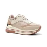 Championes urbanos Korium Mila D24, con plataforma y diseño en bloques de color beige, rosa pálido y blanco.