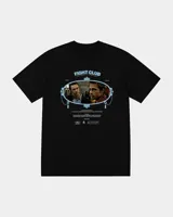 Remera negra de corte regular con estampa frontal inspirada en la película Fight Club, de manga corta y cuello redondo.