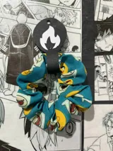 Scrunchie de tela con estampado de los personajes Finn y Jake de la serie Hora de Aventura.