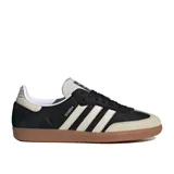 Championes Adidas Samba Og, color negro con detalles en blanco y suela de goma marrón.