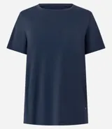 Remera deportiva de manga corta y cuello redondo, confeccionada en poliamida y elastano. Presenta un diseño liso con un sutil recorte en la espalda, ideal para actividades físicas por su tejido ligero y de secado rápido.