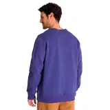 Buzo azul con logo de Caterpillar estampado en amarillo en el pecho y logo triangular en la manga.