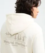 Buzo canguro de algodón con felpa, color crema, con capucha ajustable con cordones y estampado frontal con la frase Natural Horizon.