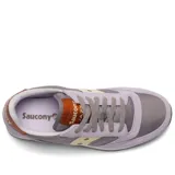 Championes Saucony Jazz Original de dama, color lila y gris con detalles en amarillo y suela blanca.