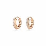 Aros pequeños de aro Swarovski, bañados en tono oro rosa y adornados con circonitas transparentes.
