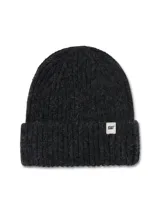 Gorro de lana tejido de punto grueso en color negro, con diseño de puño enrollado y etiqueta frontal con el logo de la marca Cat.