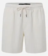 Bermuda masculina color beige claro, con textura, cintura elástica ajustable con cordón y bolsillos laterales.