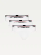 Pack de tres calzoncillos tipo slip de algodón elástico blanco, con cintura elástica con logo Tommy Hilfiger.