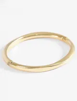 Pulsera rígida de acero quirúrgico plateado con diseño ovalado y cierre articulado.