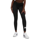 Calza larga Puma ESS Logo Leggings, color negro con logo blanco estampado en la pierna izquierda.