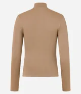 Campera deportiva Get Over de corte ajustado, color marrón, confeccionada en poliamida y elastano con textura acanalada, cuello alto y cierre frontal por cremallera.