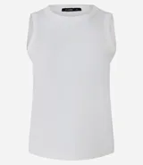 Musculosa de ribana de algodón con elastano, diseño ajustado al cuerpo, cuello redondo alto y sin mangas.