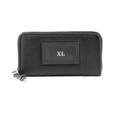 Billetera negra de símil cuero con cierre, marca Adele. Cuenta con 13 compartimentos y un bolsillo interno con cierre.