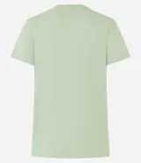 Remera básica celeste de media malla, con escote en V y mangas cortas.