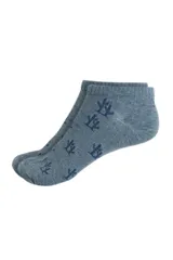 Soquetes de algodón color gris melange con estampado de cactus pequeños en azul oscuro.
