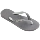 Ojotas Havaianas modelo Top Mix, con planta negra texturizada y tiras blancas.