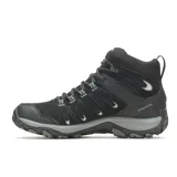 Bota de trekking Merrell modelo Crosslander 3 Mid, color negro con detalles en gris. Confeccionada en cuero de ante y malla transpirable, cuenta con membrana impermeable, puntera protectora y suela de goma de alta tracción.