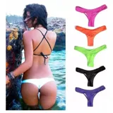 Bombacha de bikini colaless para mujer, de diseño plisado en la parte trasera y tiro bajo, disponible en varios colores.