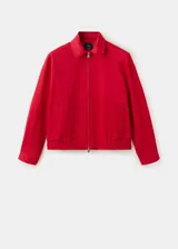 Chaqueta oversize de algodón con elastano, color rojo, de manga larga, con cuello camisero y cierre delantero con cremallera.