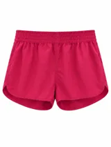 Short deportivo de color fucsia, con cintura elástica fruncida y diseño con dobladillo curvo en los laterales.