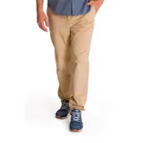 Pantalón tipo chino de corte recto y tiro medio, color beige, con cierre de cremallera y botón, bolsillos laterales y bolsillos traseros con solapa y botón.
