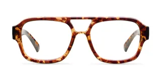 Lentes con filtro de luz azul, diseño estilo aviador con montura de carey y patillas de acetato.