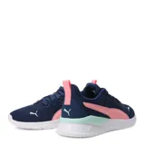 Championes deportivos Puma Anzarun Lite, confeccionados en malla textil azul marino con detalles en rosa y verde agua. Presentan el logo de la marca en el lateral y en la puntera, con suela blanca de espuma EVA.