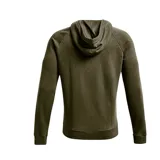 Canguro Under Armour de hombre, color negro, corte suelto, confeccionado en tela de polar con mezcla de algodón, con interior cepillado, gorro cruzado ajustable, bolsillo frontal tipo canguro, dobladillo y puños acanalados, mangas raglán y logotipo de parche tejido.