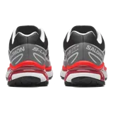 Championes Salomon XT-6, calzado de trail running adaptado para uso urbano. Diseño en color negro, gris, rojo y blanco, con sistema de cordones de ajuste rápido Quicklace y suela de gran tracción.