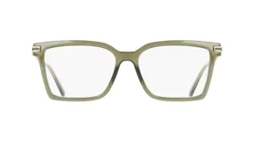 Armazón de anteojos Ferragamo modelo 3039, con marco rectangular de acetato en color verde oliva traslúcido y detalles metálicos en las bisagras.
