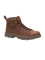 Bota Caterpillar Modulate WP de cuero marrón, impermeable, con cordones, suela de goma con gran tracción y detalles metálicos dorados.