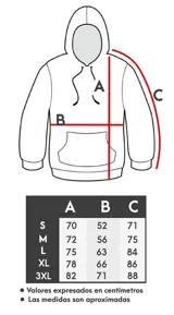 Hoodie negro de corte relajado con capucha y cordones ajustables. Presenta un estampado gráfico central en el pecho con forma ovalada y bordes irregulares en tonos verde y rojo.