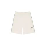 Short de felpa color beige de la marca Eme Studios, con cintura elástica, bolsillos laterales con cierre y ribetes laterales en contraste. Presenta el logo de la marca estampado en la pierna izquierda.