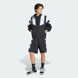 Campera deportiva Adidas Blocked de diseño bicolor en negro y blanco, con cuello alto, cierre frontal y bolsillos laterales. Presenta el logo del Trifolio bordado en el pecho.