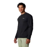 Buzo de cuello redondo marca Columbia, modelo Meridian Creek Crew, en color negro. Presenta mangas largas con puños acanalados, dobladillo y cuello también acanalados, y pequeño logo de la marca bordado en el pecho.