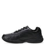 Championes deportivos Lotto de cuero sintético en color negro, con cierre de cordones, diseño de costuras reforzadas y suela de goma antideslizante.
