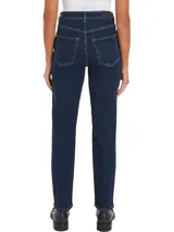 Pantalón de jean azul oscuro, de corte recto y talle alto.