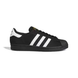 Championes Adidas Superstar ADV de hombre, color negro con las tres tiras laterales en blanco y talón blanco con logo Adidas.