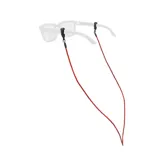 Sujeta lentes trenzado color rojo con terminales de goma negra.