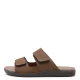 Sandalias Freeway Canastra de cuero marrón claro, con dos tiras anchas con ajuste de velcro y suela anatómica de goma.