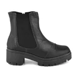 Bota casual Usaflex Emma de cuero negro, con elásticos laterales, plataforma y suela track.