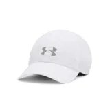 Gorra deportiva Under Armour de color blanco con logo reflectante en el frente.