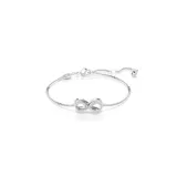Pulsera plateada con cadena fina y dije del símbolo del infinito adornado con cristales blancos.